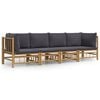 vidaXL 4-delige Loungeset met kussens bamboe donkergrijs