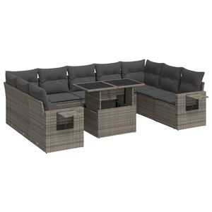 vidaXL 10-delige Loungeset met kussens poly rattan grijs