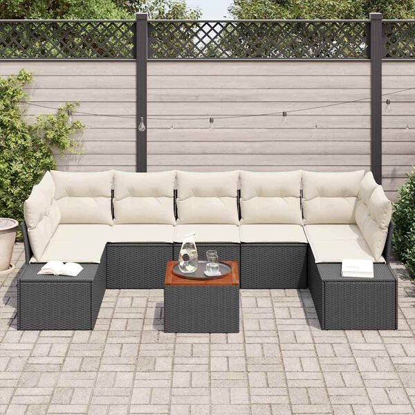 vidaXL Tuinbankenset met kussen 8 pcs Zwart poly rattan