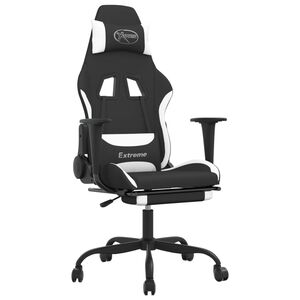 vidaXL Massage gamestoel met voetensteun stof zwart en wit
