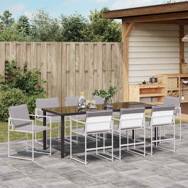 vidaXL Tuin Eetset 9 pcs Wit Textilene en staal