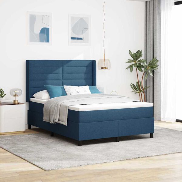 vidaXL Boxspring bed met matras met hoofdeinde Blauw 140 x 200 cm Stof