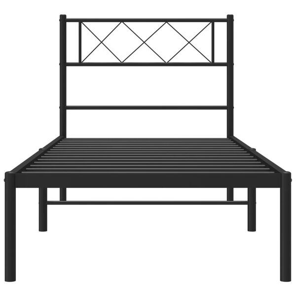 vidaXL Bedframe met hoofdbord metaal zwart 75x190 cm