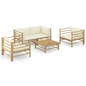vidaXL 5-delige Loungeset met cr&egrave;mewitte kussens bamboe