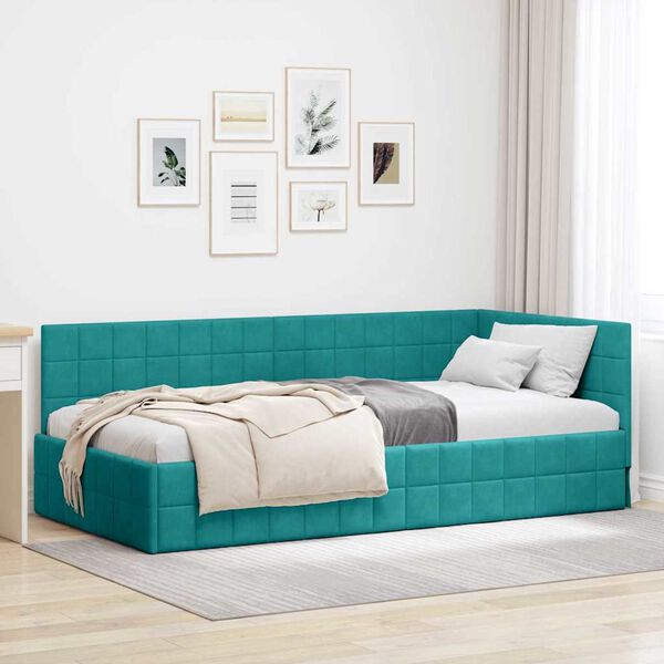 vidaXL Hoekbedframe met hoofdeinde Turquoise 90 cm x 200 cm Fluweel