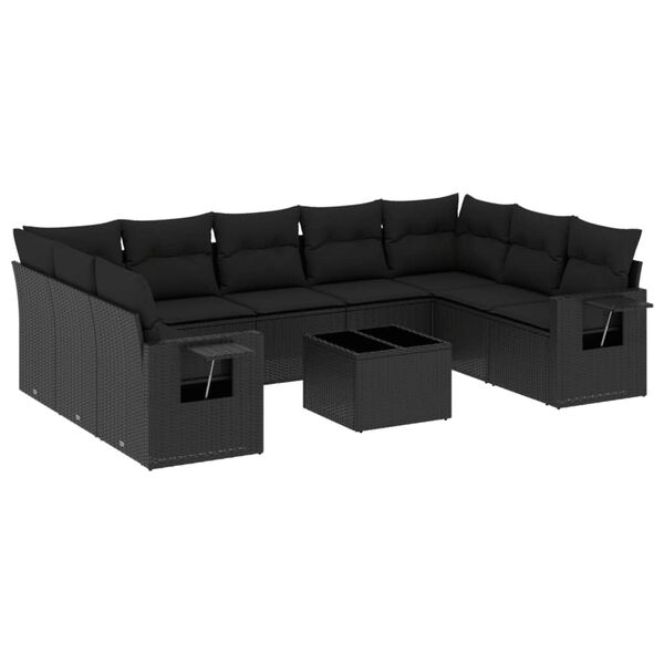 vidaXL 10-delige Loungeset met kussens poly rattan zwart