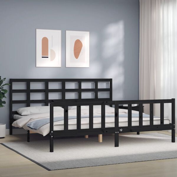 vidaXL Bedframe met hoofdbord massief hout zwart 180x200 cm
