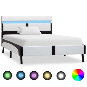 vidaXL Bedframe met LED kunstleer wit en zwart 90x200 cm