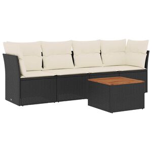 vidaXL 5-delige Loungeset met kussens poly rattan zwart
