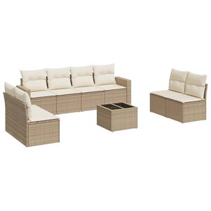 vidaXL 9-delige Loungeset met kussens poly rattan beige