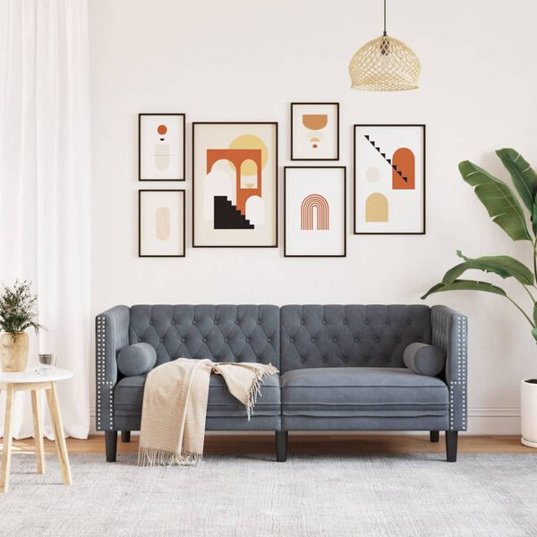 vidaXL Tweezitsbank Chesterfield-stijl en bolsters fluweel donkergrijs