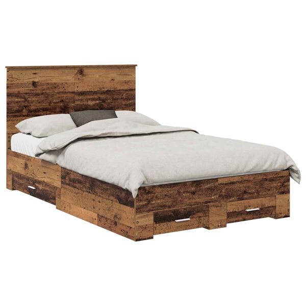 vidaXL Bedframe met hoofdeinde Oudhout 135 x 190 cm Bewerkt hout