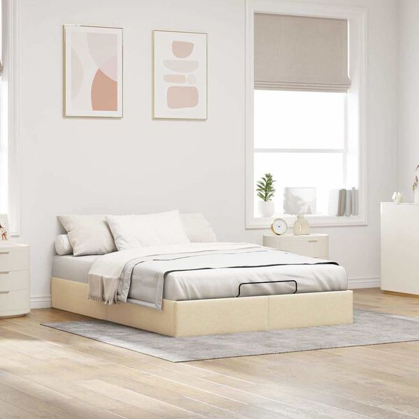vidaXL Bedframe zonder matras 140x190 cm stof cr&egrave;mekleurig
