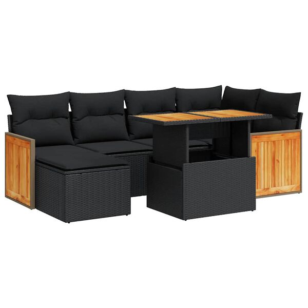 vidaXL 7-delige Loungeset met kussens poly rattan acacia zwart