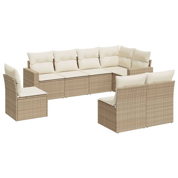 vidaXL 8-delige Loungeset met kussens poly rattan beige