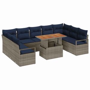 vidaXL Tuin Sofa Set met kussen 10 pcs Grijs en Marineblauw