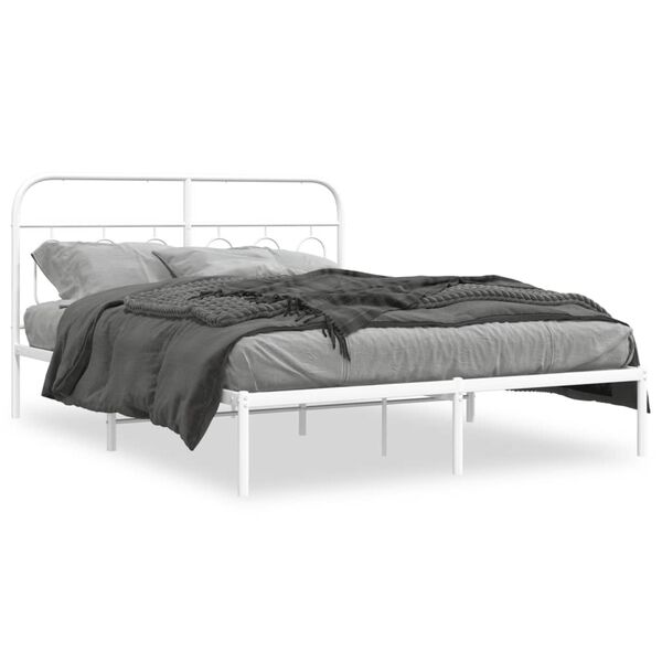 vidaXL Bedframe met hoofdbord metaal wit 150x200 cm