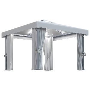 vidaXL Prieel met gordijn en LED-lichtslinger 3x3 m cr&egrave;mewit