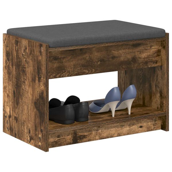 vidaXL Halbank met kussen met plank Gerookte Eik 63 x 38 x 45 cm