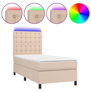 vidaXL Boxspring met matras en LED kunstleer cappuccinokleur 90x190 cm