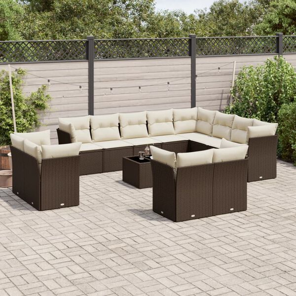 vidaXL 13-delige Loungeset met kussens poly rattan bruin