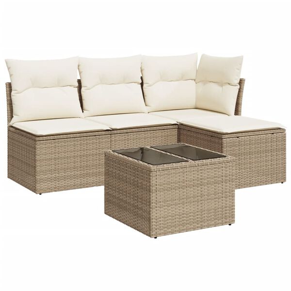 vidaXL 5-delige Loungeset met kussens poly rattan beige