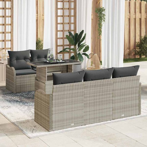 vidaXL Tuin Sofa Set 6 pcs Lichtgrijs 100 x 55 x 73 cm Poly riet