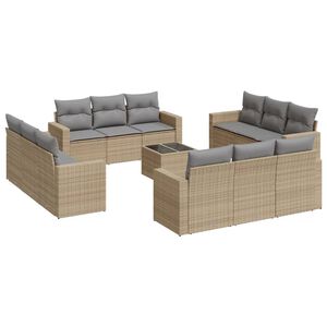 vidaXL 13-delige Loungeset met kussens poly rattan beige