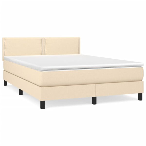 vidaXL Boxspring met matras stof cr&egrave;mekleurig 140x190 cm