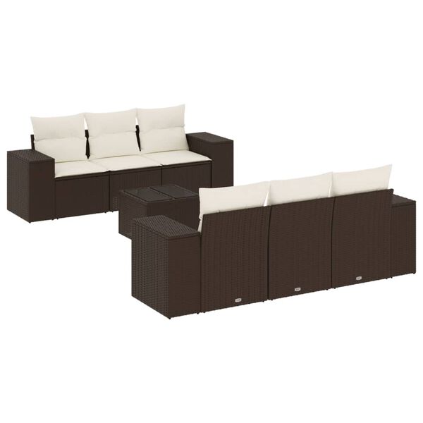 vidaXL 7-delige Loungeset met kussens poly rattan bruin