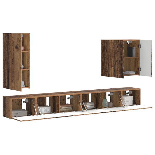 vidaXL TV Wandkast Set Wandgemonteerd 6 pcs Oud Hout