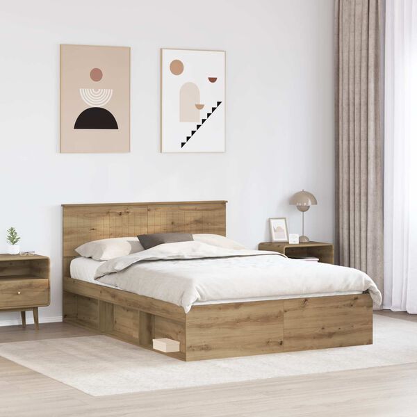 vidaXL Bedframe Ambachtelijk eiken 140 x 190 cm Massief grenenhout