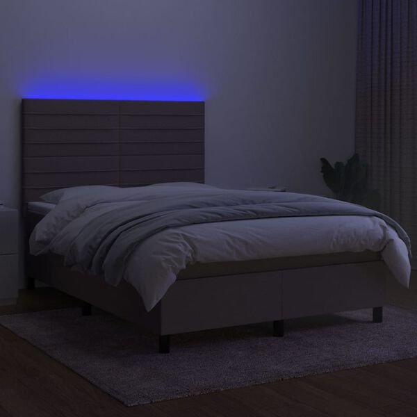 vidaXL Boxspring met matras en LED stof taupe 140x200 cm