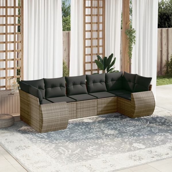 vidaXL 7-delige Loungeset met kussens poly rattan grijs
