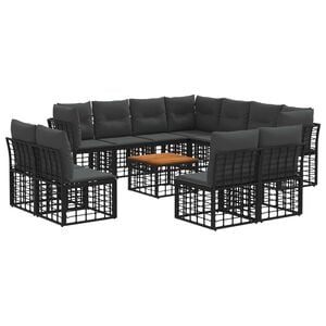 vidaXL Buiten bankenset 12 pcs Zwart en Donkergrijs Polyester