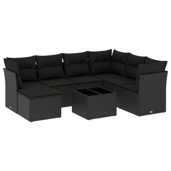 vidaXL 8-delige Loungeset met kussens poly rattan zwart