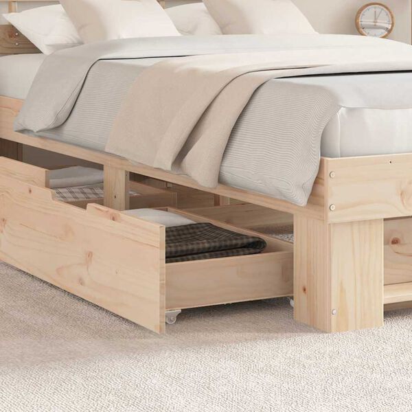 vidaXL Bedframe met hoofdeinde Bruin 135 x 190 cm Massief grenenhout