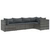 vidaXL 5-delige Loungeset met kussens poly rattan grijs