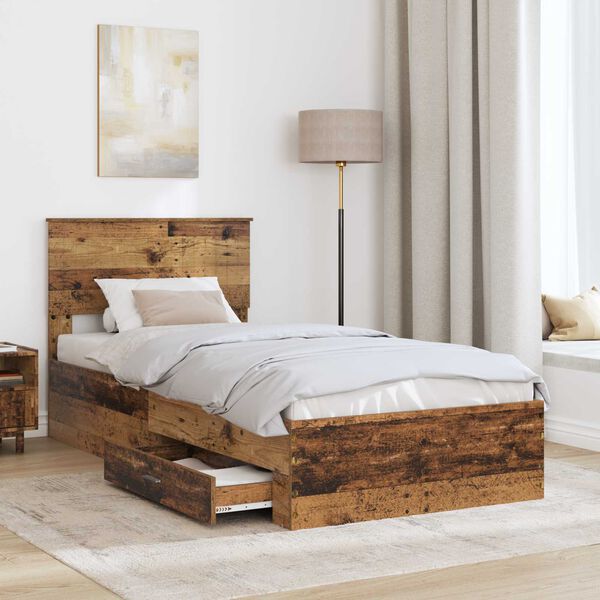 vidaXL Bedframe met hoofdeinde Oudhout 90 x 190 cm Bewerkt hout