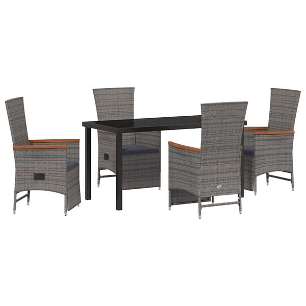 vidaXL Tuin eettafelset met kussen 5 pcs Grijs poly rattan