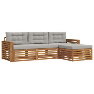 vidaXL Buiten bankenset met kussen 4 pcs Natuurlijk en Lichtgrijs