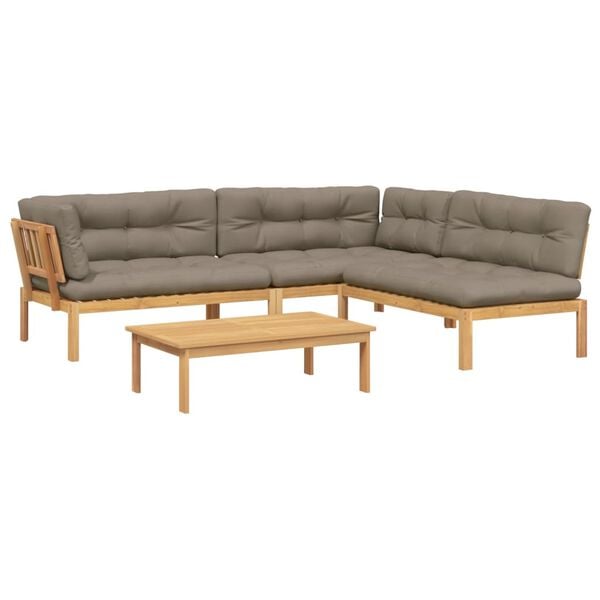 vidaXL 4-delige Loungeset pallet met kussens massief acaciahout