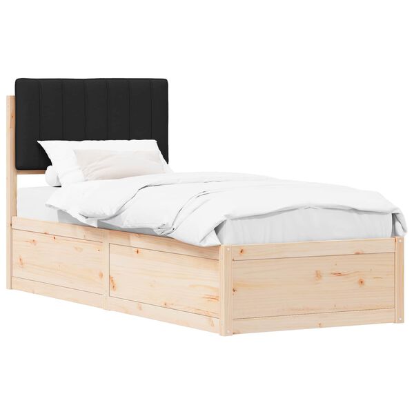 vidaXL Bedframe met Gevoerd Hoofdgedeelte Zwart 75 x 190 cm