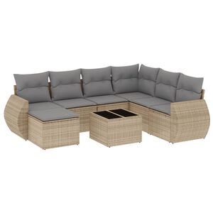 vidaXL 8-delige Loungeset met kussens poly rattan beige