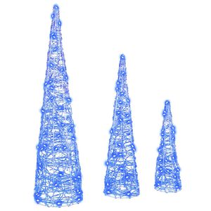 vidaXL Kerstboom 3 st Blauw 20 x 20 x 80 cm Acryl 90 LED's