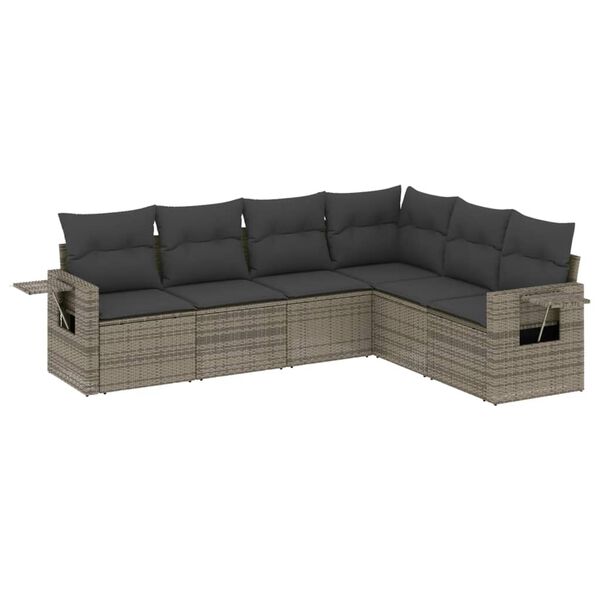 vidaXL 6-delige Loungeset met kussens poly rattan grijs