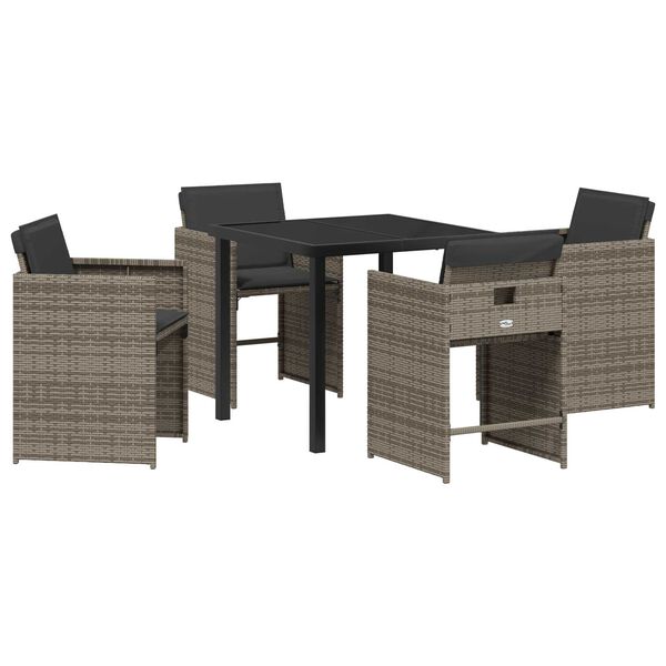 vidaXL Tuin eettafelset met kussen 5 pcs Grijs poly rattan