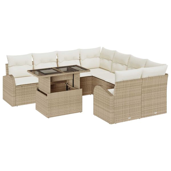 vidaXL Tuin Sofa Set met kussen met opslag 9 pcs Beige Poly Rattan