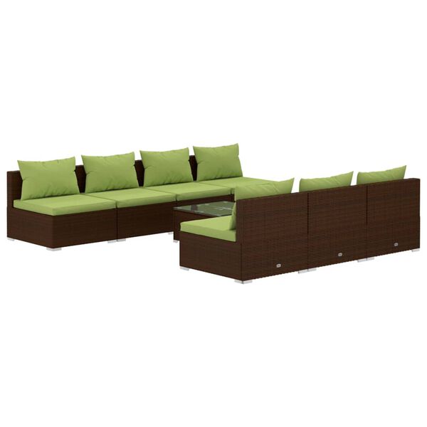 vidaXL 8-delige Loungeset met kussens poly rattan bruin