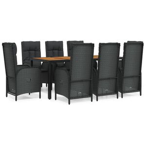 vidaXL 9-delige Tuinset poly rattan zwart
